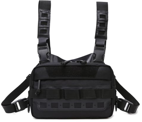 PVNOOCY Sac tour de poitrine tactique avec système MOLLE - 24 x 18 x 8 cm - Poches multiples modulaires - Imperméable - Noir