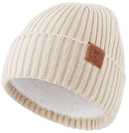OZERO Winter Beanie Mütze,Thermo Strickmütze Laufmützen Wintermütze für Herren und Damen (DE/NL/SE/PL, Alphanumerisch, Einheitsgröße, Beige)