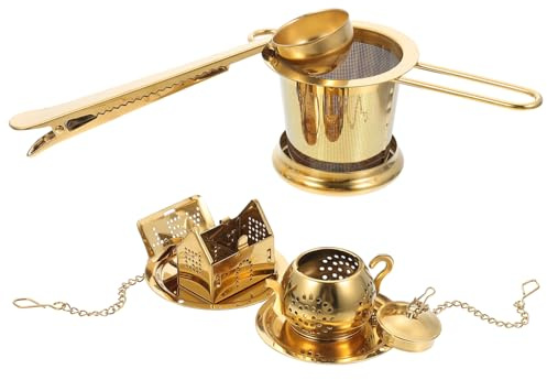 ELAYARD Colador De Té De Acero Inoxidable 304 Dorado Infusor Doble Asa Malla Fina Práctico Para Hojas Sueltas Preparación Casera Set De Filtro y Clip Cierre