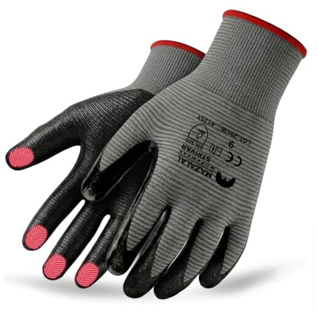 STRIVAR Guanti da Lavoro Uomo e Donna – Guanti Lavoro in Nitrile Touchscreen – Guanti Giardinaggio e Guanti Meccanico EN 388 4131X per Officina, Montaggio, Cantiere e Magazzino – 12 Paia Taglie 7–11