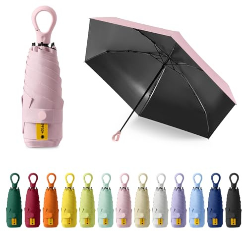 FESDMOH Mini Parapluie de poche, Parapluie Pliant, Ultra-léger, Compact, Parasol portable, Boîte à Parapluie Capsule, pour Hommes et Femmes