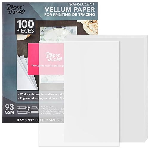 Lot de 100 feuilles de papier vélin translucide imprimable, papier calque pour invitation, croquis, 93 g/m² (21,6 x 27,9 cm)