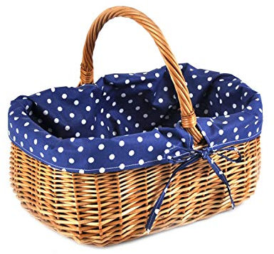 MyBer® Einkaufskorb Weidenkorb Korb geflochten 33/23/13(27cm mit Henkel) Stabiler Tragekorb aus Weide braun mit Stoffeinlage K12-014-SBW