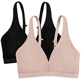 Fruit of the Loom Women's Wirefree Cotton Bralette Bra, Opaque, Black Hue/Sand, 38A (Pack of 2)