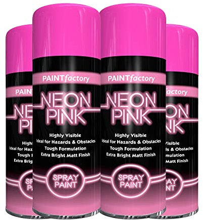 Classic Signature - 4 x Neon Pink Spray Paint 200ML Aerosol Spray Paint Fluorescent Bright Graffiti (Banksey) Matt Finish