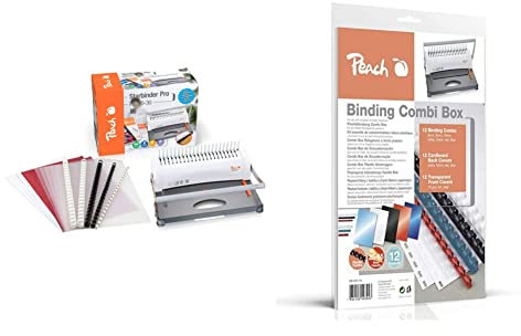 Peach PB200-30A All in one Plastikbindegerät | bis DIN-A3 quer | Preis-/Leistungs-Sieger* | bindet 350 Blatt | inkl. Starterset & PB100-14 Plastikbindeset für 12 Dokumente, DIN A4, 36-teilig
