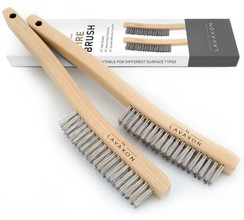 Lavaxon Wire Brush Set-Heavy Duty Stainless Steel Bristles with Wood Handle Grip for Rust, Wielding Slag, Dirt & Paint Scrubbing with Deep Cleaning – 14 Inches (Pack of 2)