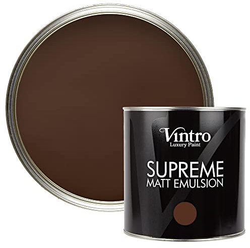 Vintro | Luxury Matt Emulsion | Smooth Chalky Finish | Multi Surface Paint | for Walls, Ceilings, Wood and Metal 2.5L (Very Dark Brown - Ribwort, 2.5 Litre)