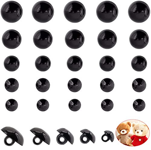 320 Stück Schwarze Knöpfe für Bastelaugen, Sicherheitsaugen für Häkeltiere - 5 Größen Tieraugen, Runde Gewölbte Kunststoff-Knöpfe für Bären, Puppen, Plüschtiere