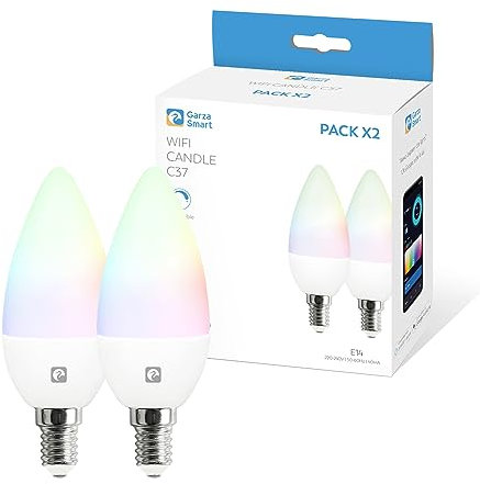Garza Confezione da 2 Lampadine LED Smart Wifi Vela C37 E14 5W, equivalenza 40W, RGB+CCT, Intensità Dimmerabile, Programmabile, Controllo Vocale e App, Alexa/Google Home, Wifi 2,4 GHz