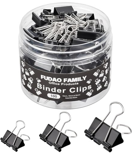 100pcs Binder Clips Assorted Sizes, Black Paper Clamps, Medium, Small, Mini 3 Sizes with Box for Office, School and Home