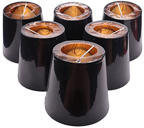 LIGUSTRUM Schwarze Lampenschirme mit Gold Futter Clip auf Licht Schirmen Kerzen Kronleuchter Lampen Schirme, 6 Set