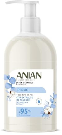 ANIAN - Sapone per le mani Dermo, 500 ml, per tutti i tipi di pelle, con fiori di cotone e glicerina, pulisce e idrata, cura delicata, + 95% ingredienti di origine naturale