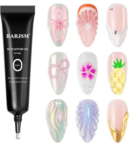 RARJSM No Wipe 3D Nail Art Sculpture Gel Clear Nail Charms Rhinestone Glue 3D Nail Craving Gelpolish Painting Drawing Sculpting Gel UV LED Curing Requires DIY Designs Nails Decoration Manicure