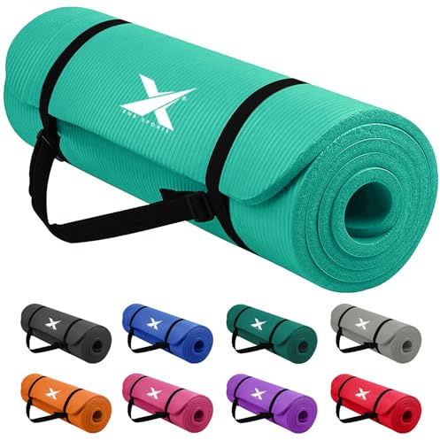 Xn8 Sports Yoga mat 10mm & 15mm Thick NBR Exercise Mat - Non-Tearable Pilates Mat with Extra Carry Strap - Yoga Mats for Women Men for Aerobics Lunges Planks Indoor & Outdoor 61Lx20Wx1.5 & 1Th