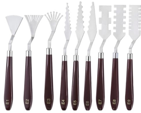 QUARKZMAN 9pz E1-E9 Set Spatole per Pittura Spatola Artistica Acciaio Inossidabile Coltelli Pallet Verniciatura Raschietti con Manico Plastica per Diffusione Miscelazione Olio Acrilico