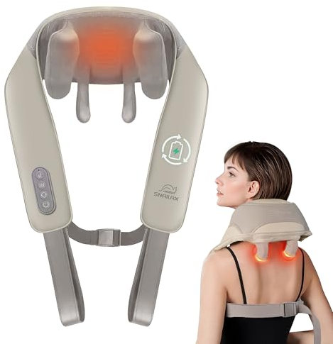 Snailax Massaggiatore 4D Shiatsu Collo-Spalle Caldo Senza Fili - Regali (Bianco)