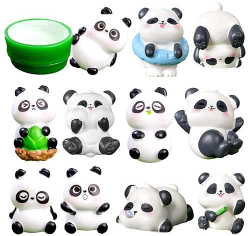 ZPSOSPZ Panda Cake Topper Set,Mini Animal Figurines,Panda Gardening Ornaments,Cute Pand-a Figurines Toy Car Interior Accessories Home Office Ornaments Desktop Decor,12pcs