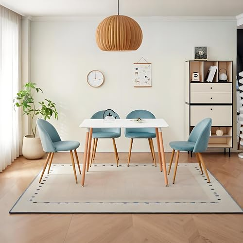 DEYARNA HOME Juego de Mesa de Comedor Rectangular con 4 Sillas, Conjunto de Mesa de Comedor y 4 Sillas de Comedor de Terciopelo, Juego de Muebles de Cocina de 5 Piezas (Blanco+Verde, 110 * 70 * 74cm)