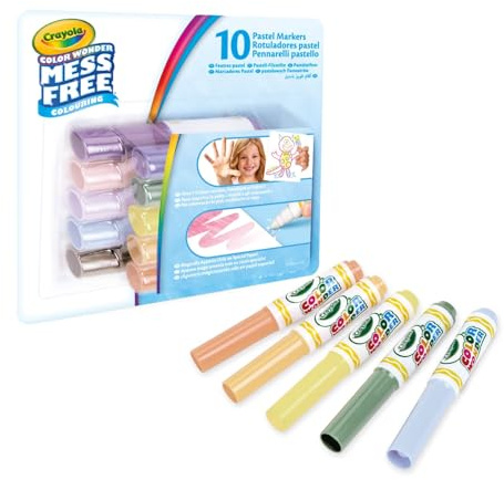 Crayola - Color Wonder, Set mit 10 Filzstiften ohne Flecken mit transparenter Tinte, Pastellfarben, Maxi-Tip, ab 3 Jahren, cod. 75-7019