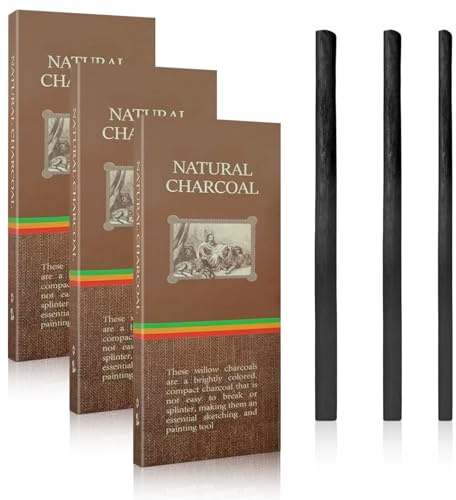 PEAPIN 30 PCS Charcoal Sticks, Black Willow Charcoal Mixed Pack of Three