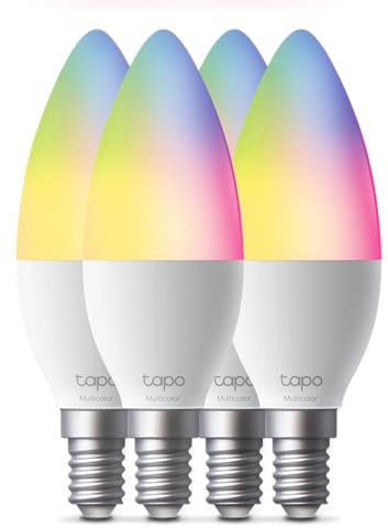 Tapo L430C Lampadina Alexa E14 Multicolore e Dimmerabile a Doppio Strato, 2500-6500K, Sync-to-Music, Illuminazione Automatica del Bioritmo, Programazione & Timer, Compatibile con Alexa e Google, 4pz