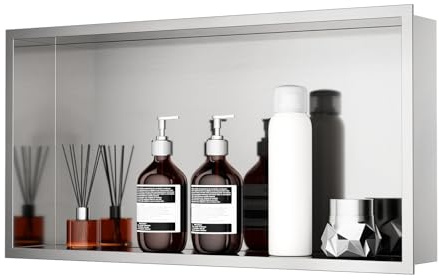 KINKIBOS Nicho de pared de ducha de acero inoxidable 304, no requiere azulejos, nicho de ducha incrustado 60 x 30 x 10 cm, nicho de ducha estante individual almacenamiento para baño, cepillado
