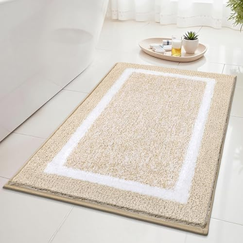 SHACOS Alfombra Baño Antideslizante, Alfombrilla Baño Microfibra Esponjosa Suave, Alfombra Baño Secado Rapido Lavable A Máquina, Apto para Ducha O Bañera, Beige, 45 X 65 cm