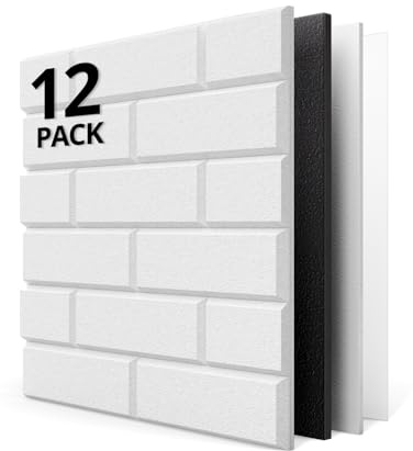 Kuchoow Lot de 12 panneaux d'insonorisation et panneaux acoustiques autocollants pour mur avec effet mur en MLV et mur de briques, pour isolation acoustique et absorption acoustique, pour porte
