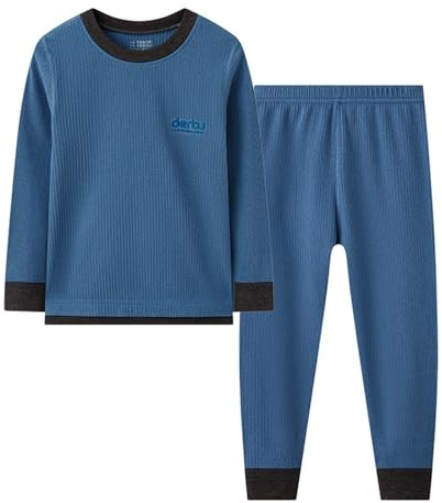 Generisch Ropa interior térmica para niños con forro cálido, ropa interior térmica, camiseta y pantalón, suave y cómoda, adecuada para climas fríos, interiores y actividades al aire libre, azul, 8-10