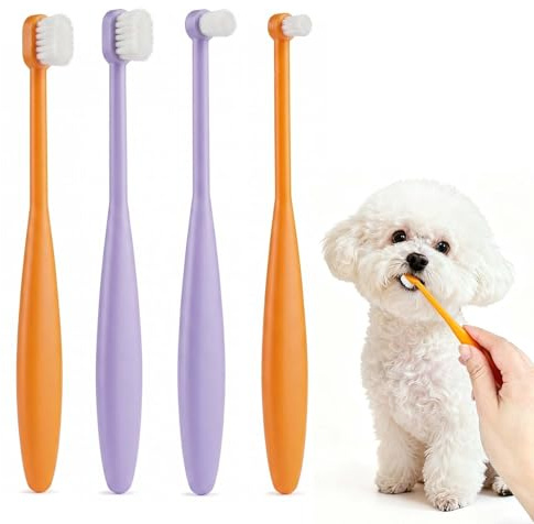 4Pcs Pet Toothbrush Set for Small Dogs & Cats, Soft Bristle Puppy Toothbrush with Round & Square Head, Mini Cat Tooth Brush for Deep Dental Care & Oral Hygiene