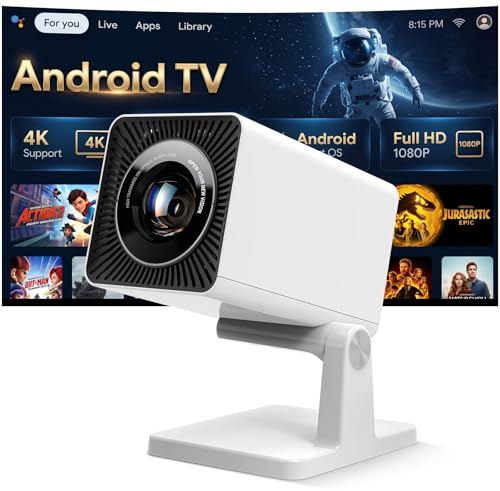 Smart Beamer 4K-avkodning, 2 GB RAM + 16 GB ROM, inbyggda streamingappar, WiFi 6 Bluetooth 5.4, automatisk bildkorrigering, optisk lins i glas med blått ljusfilter