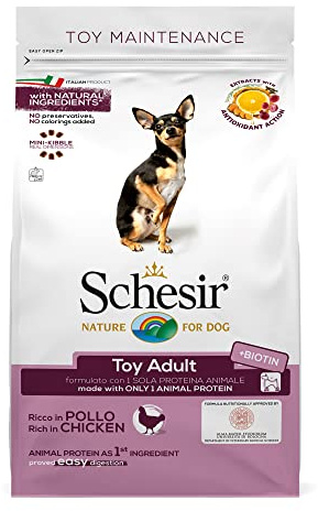 Schesir Dog Toy Maintenance Huhn, Hundefutter trocken für Mini Rassen, Beutel, 2 kg