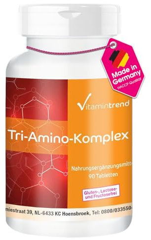 Tri Amino Complex - Complexe d'Acides aminés avec Arginine, Ornithine et Lysine – Végan – Sans steárate de Magnésium - 90 comprimés | Vitamintrend®