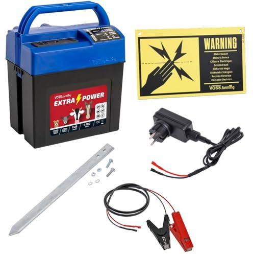 VOSS.farming Weidezaungerät Set Extra Power 9V Elektrozaungerät mit Netzadapter Anschlusskabel mobil Weidezaun