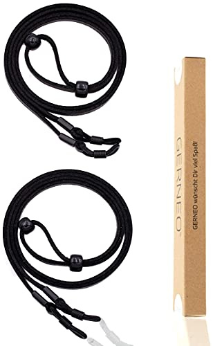 GERNEO® Madrid Högkvalitativt Glasögonband i Läder och Mockautseende - Unisex PU-Glasögonsnöre för Solglasögon och Läsglasögon - Band Svart och Ljusbrunt - Hållare Svart, M