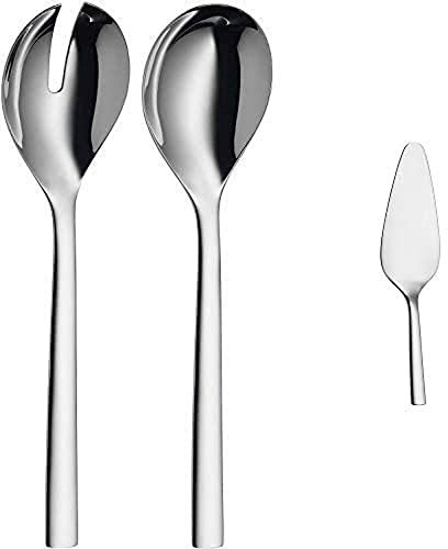 WMF Nuova Salatbesteck & Kuchenheber, Cromargan Edelstahl 25 cm, Servierlöffel, Salatgabel, Tortenheber, poliert, spülmaschinengeeignet