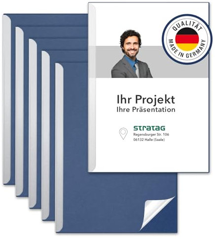 STRATAG Klemmschienen-Set (6 Stück) mit transparentem Deckel aus PP Kunststoff sowie Binderücken aus stabilem 350 g/m² Karton (Klemmmappe A4 Blau Königsblau)