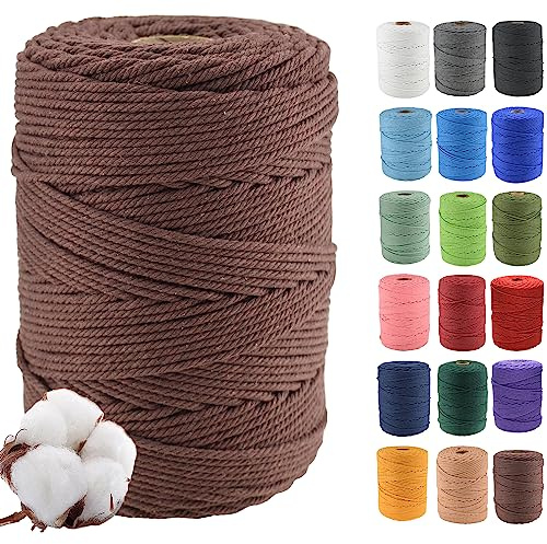 Klhamky 4mmx300m Corda di Cotone Naturale Macramé - Corda di Cotone 100% Naturale a 4 Fili Ritorti per Appendini Fatti a Mano, Fai-da-te, Creazioni Artigianali,marrone scuro