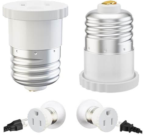 2 Pack, Light Socket to Plug Adapter, Convert Light Bulb Socket to Outlet Adapter (White).