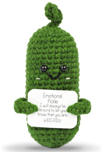 DAFURIET Mini Funny Pickle, 3 inch Knitted Wool Doll with Card for Cheer Up Galentines Valentine’s Gifts and Party Decorations, Cute Emotional Crochet Pickle for Birthday Easter