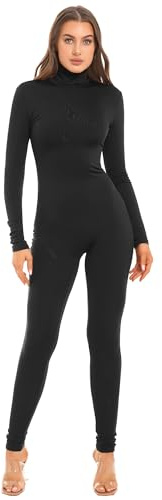 JEATHA Body De Cuello Alto Para Mujer Mono Manga Larga Con Cremallera Ropa Interior Térmica Body Elástico De Danza Clásic Negro S