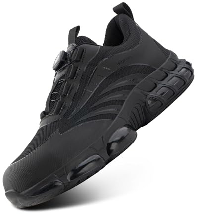 Hitmars Safety Shoes Men Safety Trainers Womens Steel Toe Cap Work Trainers Kitchen Shoes Wide Fit Work Shoes Site Non Slip Black UK Size 9（EU44）