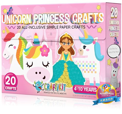 Craftikit® 20 Award-Winning Princess & Unicorn Crafts for Kids Ages 3-10 Years, All-Inclusive Toddler Arts and Craft Kits for Kids, Fun Toddler Craft Box for Girls in Preschool