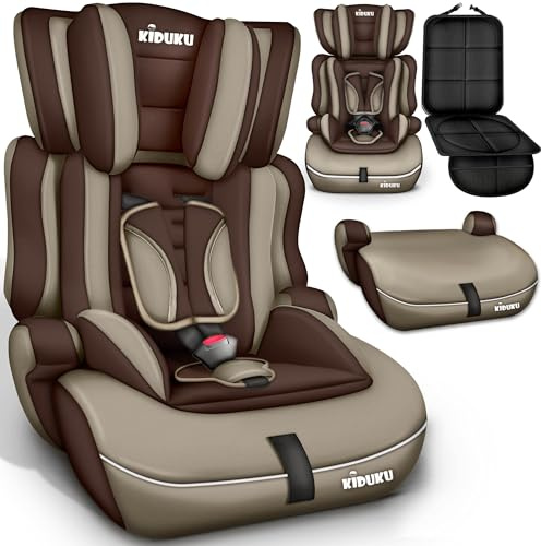 KIDUKU® Silla de coche bebé 76-150 cm, crece con el niño, Silla coche para niños 15 meses - 12 años, 9-36 kg, Grupo 1/2/3 (Marrón/Beige)
