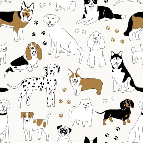 VaryPaper Peel and Stick Cute Dog Patterned Wallpaper 44.5cmx200cm Removable Beige Contact Paper Sticky Back Plastic Vinyl Wrap for Furniture Kids Wallpaper for Bedroom Hallway Nursery Cupboards
