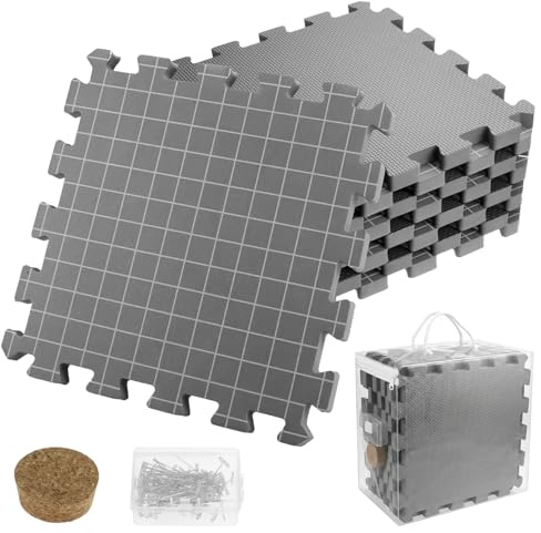 QWORK® 9 Pièces tapis de blocage en crochet, 1,9 cm l'épaisseur tapis de blocage de tricot avec 100 aiguilles, sac de rangement et coussin