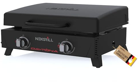 Nexgrill 2-Brenner Tabletop Plancha – Kompakter Tischgrill mit keramikbeschichteter Grillplatte – Gasgrill ideal für Camping, Garten & Outdoor BBQ, 5,86 kW