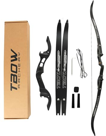 surwolf 62 Takedown Recurve båge 25~60LBS F gränssnitt Sportbåge Bågskytte träningsbåge Långbåge Jaktbåge Vuxenbåge för jakt och målskytte (svart, 55 lb)