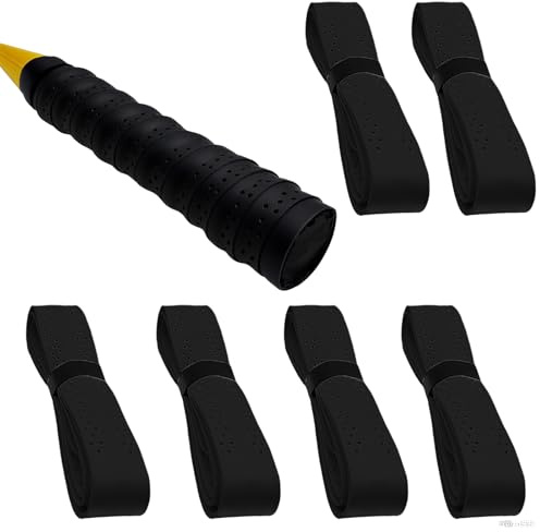 6Pcs Badminton Racket Grip Tape, Colorful Racquet Grips, Anti-Slip, Breathable, and Durable, Replacement Handle Overgrip for Tennis Racket, Badminton and More, Black,2.5x110cm